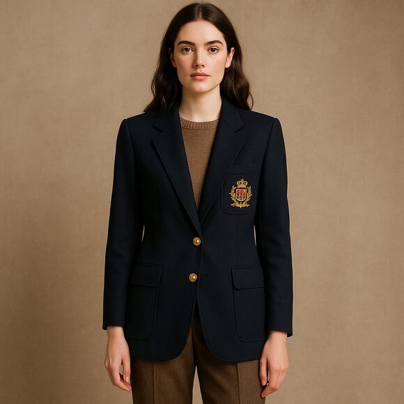 Vintage 1980s Navy Academia Spiegel Workshop Designer Blazer Jacket 12P - Picture 1 of 7